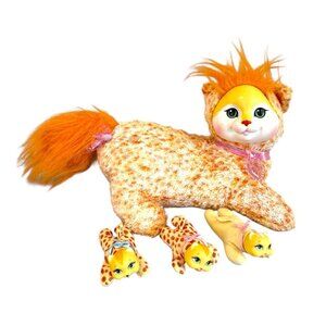 Kitty Surprise 2015 Orange tabby Ginger Plush Stuffed Animal Cat 3 Baby Kittens
